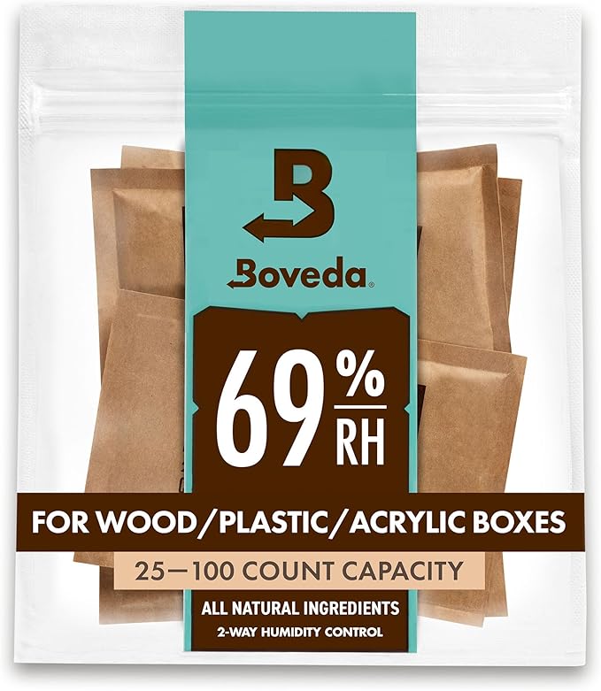 Boveda 69% Two-Way Humidity Control Packs For Plastic and Wood Containers Size 60 – 4 Pack – Moisture Absorbers – Humidifier Packs – Hydration Packets in Resealable Bag