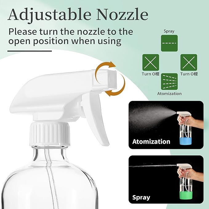 16oz Clear Glass Spray Bottles,6 Pack Glass Spray Bottles Refillable Empty Bottle with Adjustable Nozzle,Spray Bottle for Essential Oils,Cleaning,Pets,Hair Mister