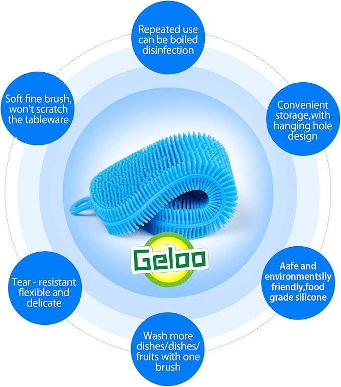 Geloo.Silicone Sponge Dish Brush, Double Sided Cleaning Brush for Dishes, Kitchen Gadgets and Accessories (3 Pack)