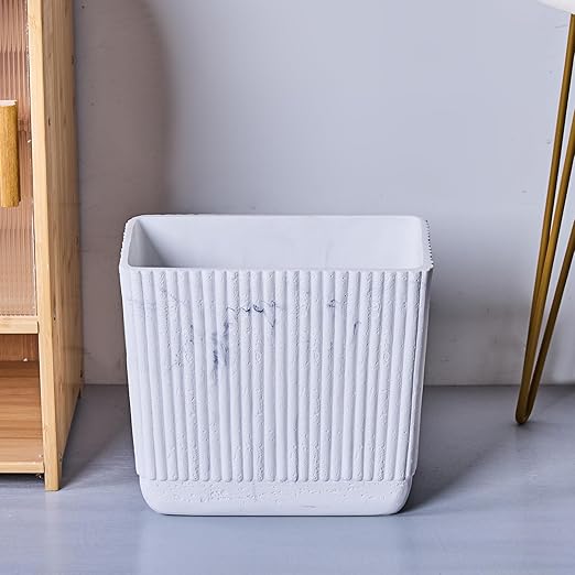 Ribbed White Travertine Striped Small Bathroom Trash Can 2.5 Gallon(9 Liter), Resin Heavy Sturdy Kitchen Garbage Can,Living Room Bedroom Trash Can, Decorative Wastebasket for Home, Garden, Office