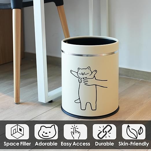 Juju Cat Trash Can - Cat Decor Garbage Can - Small Waste Basket for Bedroom - Garbage Bin Trashcan - Wastebasket Dustbin Trash Cans (Hey)