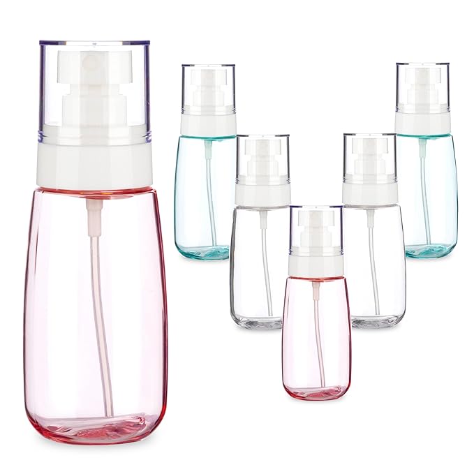 6 Pack 2.7oz/80ml Small Spray Bottle, Plastic Spray Bottles, Fine Mist Travel Spray Bottle for Hair and Face, with 9pcs Labels