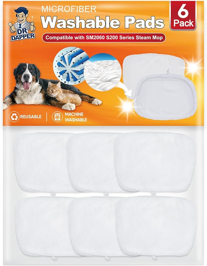 DR DAPPER 6 Pack SMP01 Steam Mop Pads Compatible with Kenmore SM2060 S200 Series – Floor Mops with Washable Pads, Multi-Surface Steam-Mop for Tile Vinyl Hardwood Floors