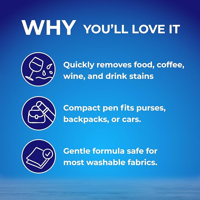 Stain Removal Pen (3 Pack) - 27ml (0.91 fl.oz) Each, Instant Fabric Stain Remover for Clothes, Portable Stain Eraser for Coffee, Wine, Grease, Makeup, On-The-Go Travel Size