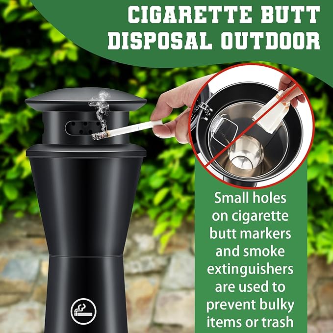 Steel Ash Receptacle Outdoor Trash Can with Lid, 43" Height, Black, Standing Ash Bin with Removable Inner Bucket Vertical Trash Container for Outside Home Backyard Patio Office Hotel