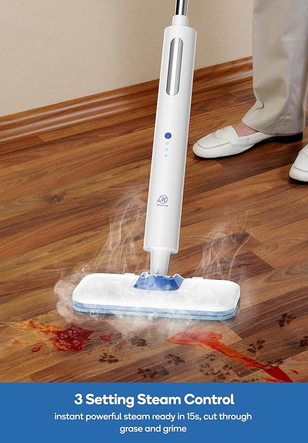 Steam Mop for Floor Cleaning,15-Second Setup,Chemical-Free Floor Cleaner for Hardwood,Laminate,Tile&Greasy Spots.Ergonomic Design with Hands-Free Standing,3 Steam Settings,Reusable Washable Pads