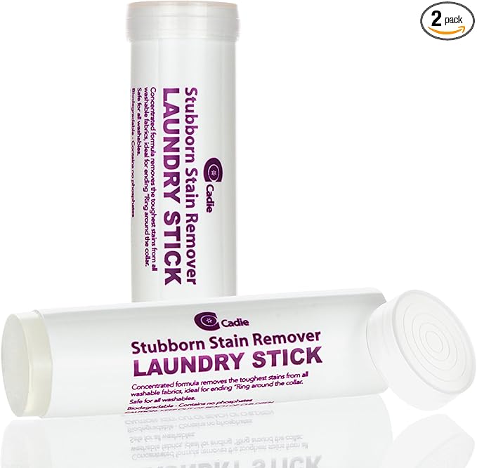 Cadie Laundry Stain Remover Stick – Pre Wash Spot Cleaner for Fabric Clothing on Cotton,Wool,Synthetics - Easy Removal of Grease,Blood,Coffee,Ink,Lipstick,Wine,Grass Soil | Clean On-The-Go (2 Pack)