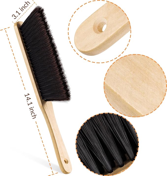 3 Pcs Wooden Hand Broom Set Counter Duster Dusting Bench Brushes Long Soft Bristles Handle Detail Brushes for Fireplace Car Home Bed Sofa Clothes Workshop Woodworking Hearth Rug Cleaning(3 Pcs C)