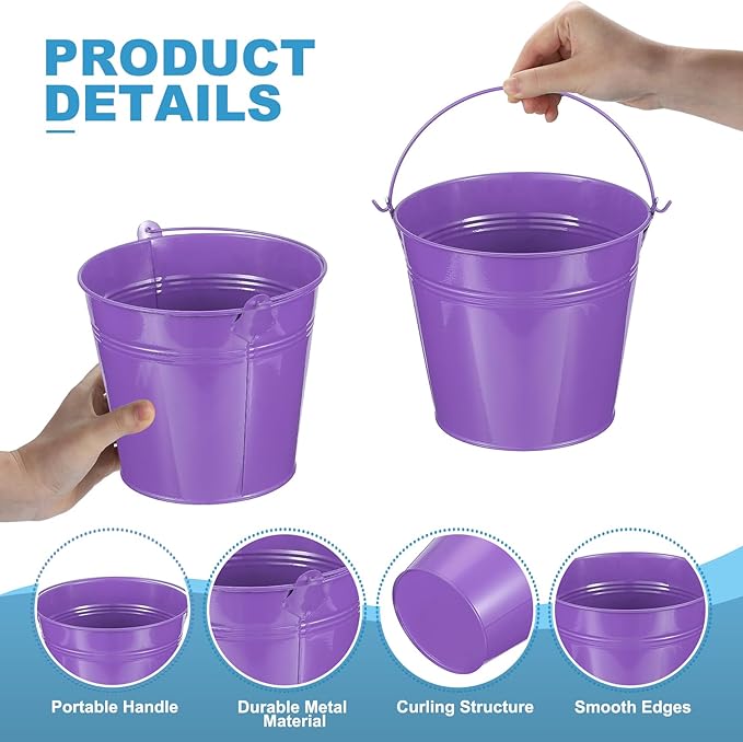 PATIKIL 5.9"x5.1" Small Metal Buckets with Handle, 6 Pcs Mini Galvanized Bucket Colorful Easter Buckets for Crafts Party Favors Decoration, Purple
