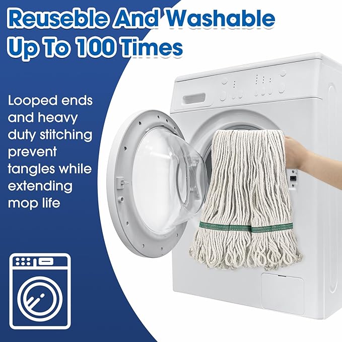 Eccliy 10 Pack Mop Heads Replacement Cotton String Mop Heads Heavy Loop Commercial Refills Replacement Bulk Heavy Duty Wet Refills for Home Industrial Commercial Floor Cleaning