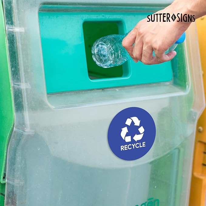 Sutter Signs 3pk Recycle Stickers for Trash Bins | 4" Weatherproof Waste Management Label Sign Decals for Garbage Cans, Outside Waste, and Recycling Bins