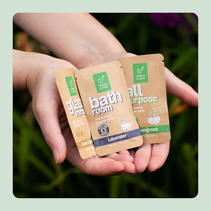 Green Llama Eco-Friendly Cleaning Tablet Variety Pack - Multi-Surface, Glass & Bathroom Cleaner Refills, Compostable, Plant-Based, Family & Pet Safe - Sample Pack with 6 Tablets