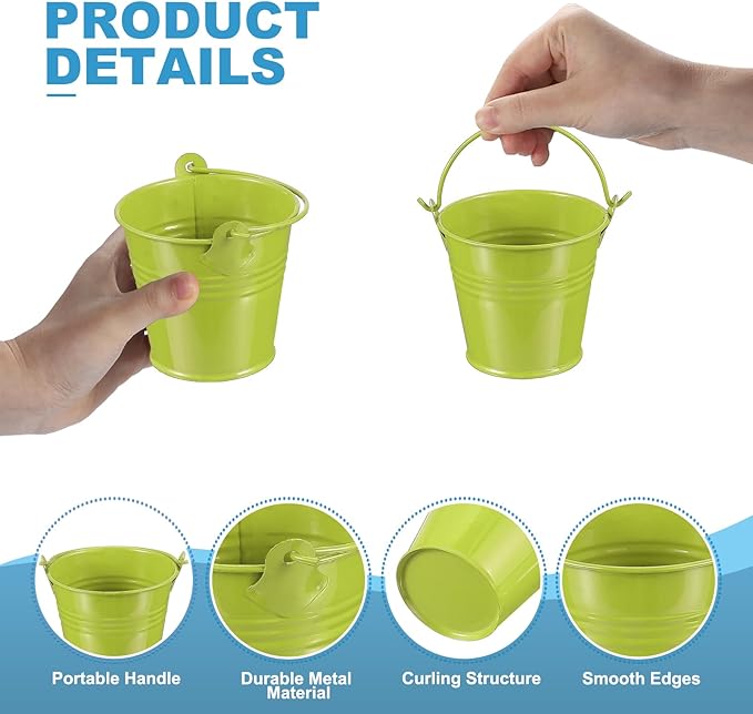 PATIKIL 2.7"x2.4" Small Metal Buckets with Handle, 12 Pcs Mini Bucket Easter Buckets, Green