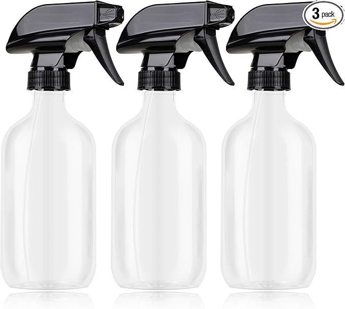 Plastic Spray Bottles 3 Pack, Chemical Resistance Refillable 16 oz Empty Spray Bottle for Cleaning Solution, Durable and Powerful Nozzle, Spray Bottles for Hair, Plants, Cleaner, Oil