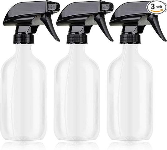 Plastic Spray Bottles 3 Pack, Chemical Resistance Refillable 16 oz Empty Spray Bottle for Cleaning Solution, Durable and Powerful Nozzle, Spray Bottles for Hair, Plants, Cleaner, Oil