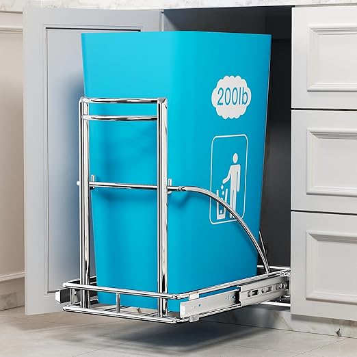 Under Sink Trash Can 7-13Gal 50Qt Pull Out Trash Bin Under Cabinet Trash Can Pull Out Kit ≥13" Wx17 Hx17 D, Sliding Garbage Can Under Counter, No Can Include (Silver)