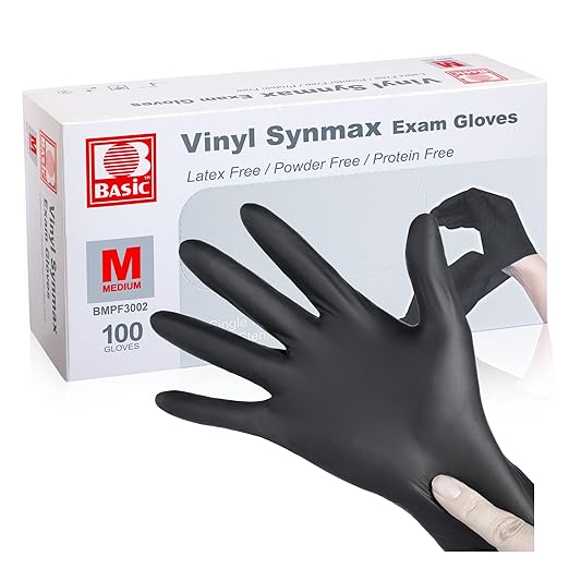 Disposable Medical Black Vinyl Exam Gloves Industrial Gloves - Latex-Free & Powder-Free 100PCS (BK-Medium)