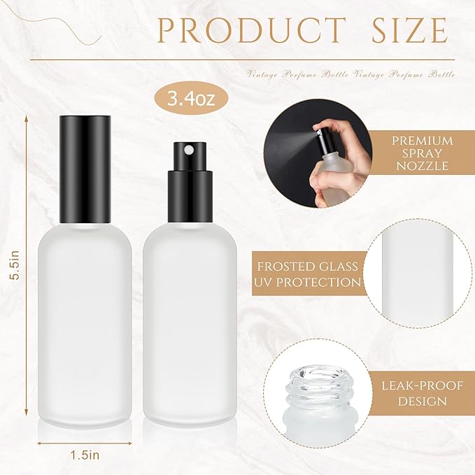 Tessco for you 20 Pcs 3.4 oz/100 ml Glass Spray Bottles Empty Perfume Atomizer Refillable Clear Decorative Empty Bottles with Fine Mist Sprayer Pump for Face Body Travel(Black)