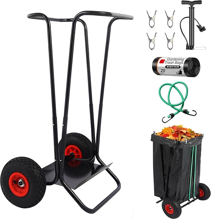 ARCITON Trash Bag Holder with Wheels, Heavy Duty Metal Garden Garbage Bag Support Frame can Hold 33-65 Gallon Leaf Bags, Leaf Bag Holder for Yard Lawn Cleanup Gardening Camping Party Weeding