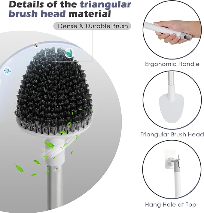 Toilet Brush and Holder Set, 1 Toilet Bowl Brush and 1 Scrub Brush, with Detachable Extra Long Handle,Durable Nylon Bristles,Toilet Scrubber Brush for Bathroom RV Cleaning