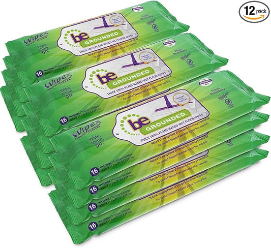 Wipex Natural Wet Floor Wipes - Rosemary Essential Oil & Vinegar - Textured Plant-Based Cloth to Trap and Absorb Dirt - Fit Swiffer Sweeper Mop - Wet Mop Pads Refills, Case Size, 16 Count (Pack of 12)