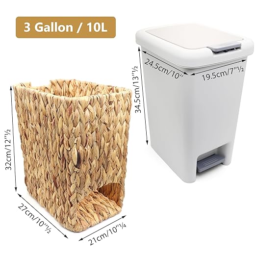 Slim Bathroom Trash Can with Lid, 3 Gallon Small Trash Garbage Can Narrow Rubbish Waste Bin Basket with Press Top Step On Wicker Slim Wastebasket Wastepaper Basket for Bath Bedroom Office