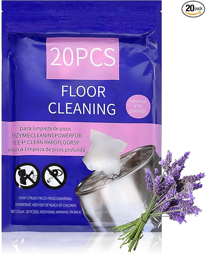 Hard Floor Cleaner, Lavender Fresh Scent, 20 count (1 Packet) | Made From 97% Natural Ingredients | Perfect For Use With Mop Buckets | Compatible with EasyWring Rinslean.(Lavender)