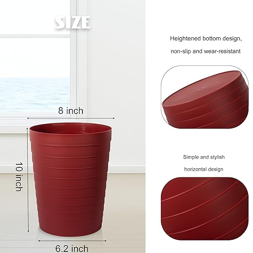 UUJOLY Small Bathroom Trash Can Wastebasket, Plastic Garbage Bin Container Basket for Bathrooms, Laundry Room, Kitchens, Offices, Kids Rooms, Dorms, Red, 1.8 Gallon