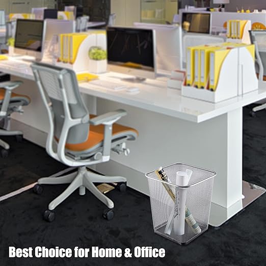 10-Pack Silver Square Metal Trash Cans, 6 Gallon Capacity, Mesh Design, Non-Slip Base, Smooth Edges, Suitable for Office, Home, School