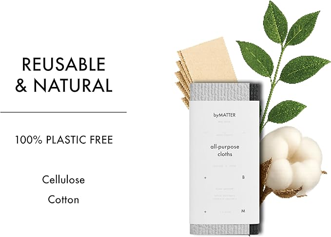 byMATTER All Purpose Cleaning Cloths – Reusable Cleaning Cloth Pack, Plastic Free, Compostable, Highly Absorbent, Dishwasher Safe, Streak Free Kitchen Cloth Set x2