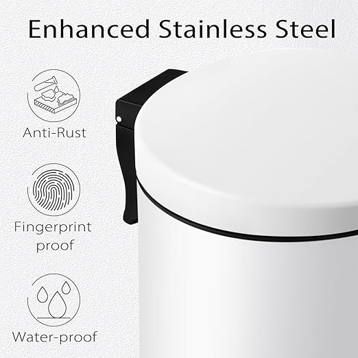 TIPGO Small Trash Can with Lid Soft Close, 4.5 Liters / 1.2 Gallon Bathroom Garbage Can, Mini Step Trash Bin, Stainless Steel Wastebasket for Bathroom, Bedroom, Office (White)