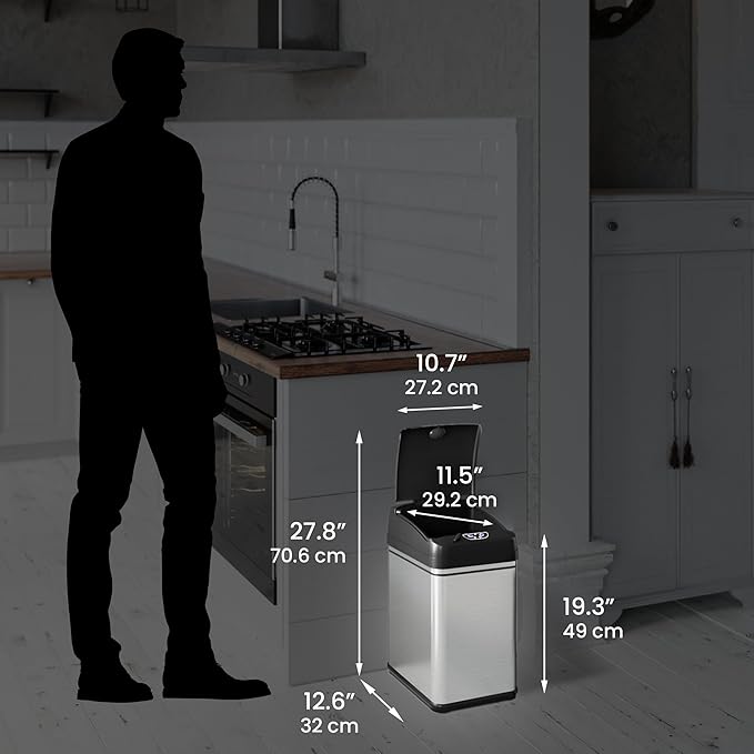 iTouchless 8 Gallon Pet-Proof Sensor Trash Can with AbsorbX Odor Filter Kitchen Garbage Bin Prevents Dogs & Cats Opening Lid, Stainless Steel plus PetGuard, Battery and AC Adapter (Not Included)