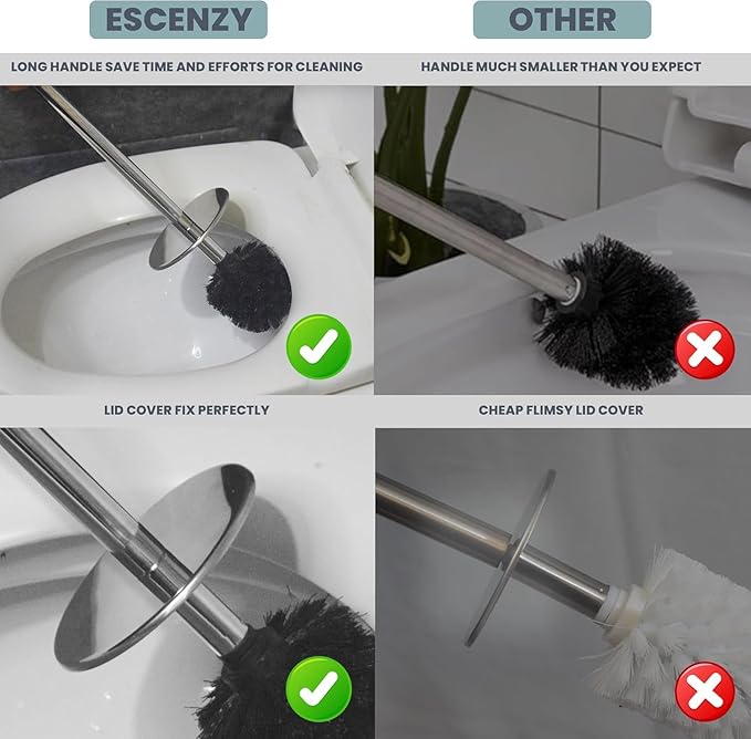 Escenzy Cute Toilet Brush and Holder Set Mosaic Glass | Non-Rustic Stainless Steel | Practical & Decorative Toilet Bowl Brush and Holder | Luxury Black and Gold Bathroom Accessories (Latest)