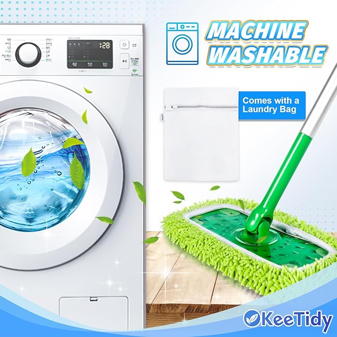 Reusable Mop Pads Compatible with Swiffer Sweeper Mops, 3 Pack 12 Inch Washable Microfiber Wet Pads Refills Dry Sweeping Cloths Heavy Duty Mop Head Replacement for Wet Dry Floor Cleaning, Green