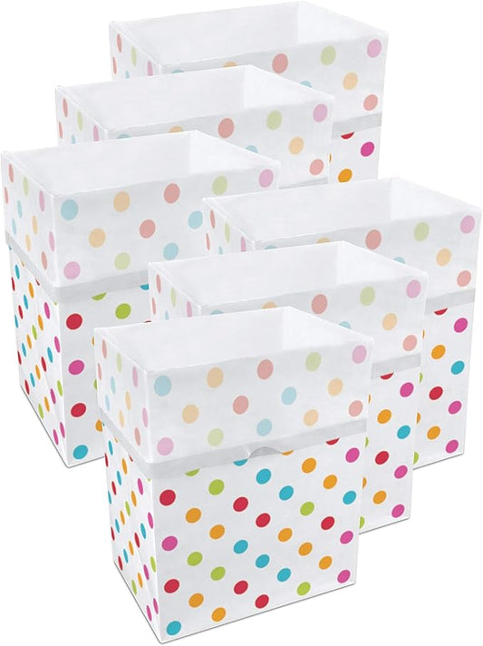 13 Gallon Disposable Pop-Up Trash Cans (6-Pack) with Fitted Bags – Foldable Garbage & Recycling Bins for Parties, Events & Kitchen (Polka Dot, 17" H x 13.5" W x 10" D)