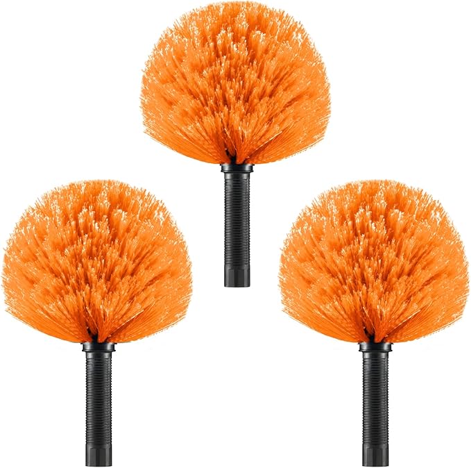 3 Pack Screw on Webster Cobweb Duster Head for Pole,Spider Web Remover Brush, Cobweb Duster Head Attachment,Fits Standard 3/4 inch Threaded Poles (3, Orange)