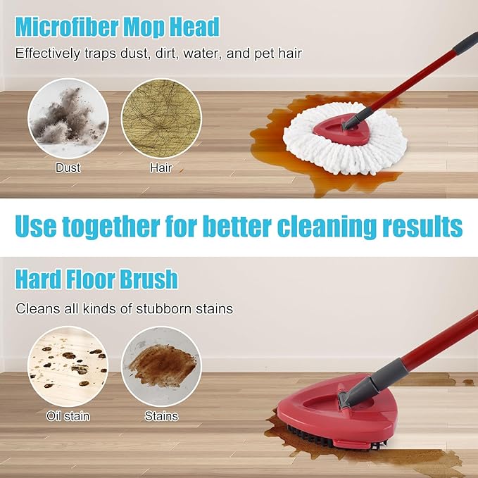 Spin Mop Replace Head, Base, Replacement Handle for OCedar EasyWring 1 Tank System 2 Microfiber Refills, 4-Section Sturdy Iron 30-58in Handle, Mop Head Base and Scrubber
