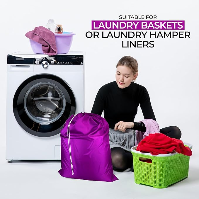 Laundry Bag with Locking Closure Drawstring – Extra Large Heavy Duty 100% Nylon, Large & Foldable Clothes Sack – Lightweight Dirty Laundry Organizer for Travel, Dorm, Gym – L 40" x H 50" (PURPLE)