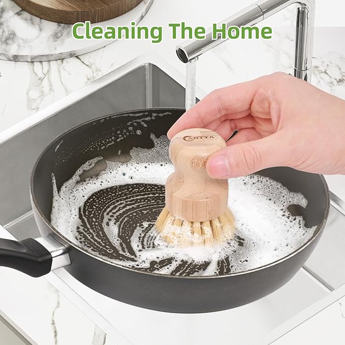 Bamboo Dish Brush Set 4-Pack, Eco Potato Scrubber, Kitchen Brush Environmental Protection and Durable, Bamboo Dish Scrubber for Cleaning Pots, Pans, Grills and Stoves