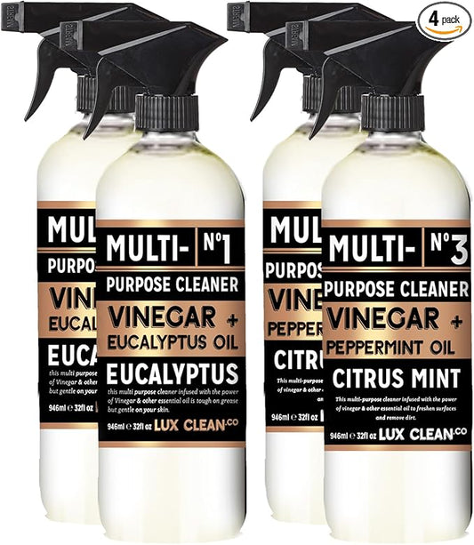 Lux Clean Multi-Purpose Cleaners, Vinegar with Eucalyptus and Peppermint | 32 Fl Oz Bottles, Pack of 4 | Home and Body Company