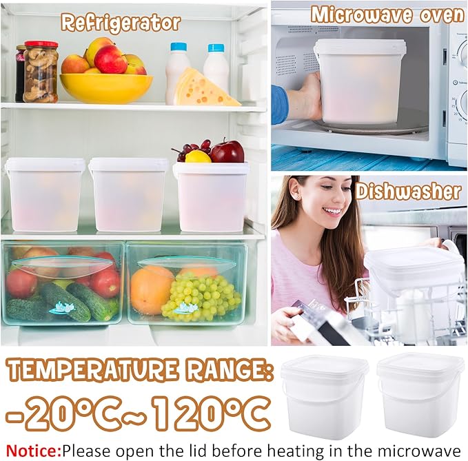 Mifoci 12 Pcs 3 Qt/ 101 Oz/ 3 L Plastic Food Containers, 0.74 Gallon Ice Cream Buckets with Lids and Handle Reusable Square Deli Containers Freezer and Microwave Safe for Kitchen Food Drinks Storage