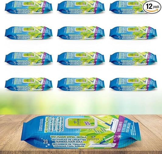 Wet Floor Wipes, Multi Surface Floor Cleaner Wet Mop Pads Fit Swiffer Sweeper Mop, Fresh Scent & Plant-Based Textured Cloth Trap Absorb Dirt, 20 Count (Pack of 12)