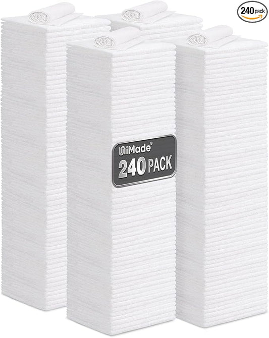 Shop Towels, 240 Pack Commercial Grade Work Rags Microfiber Towel for Cars Cleaning Rags Bulk Detailing Cloth for Automotive Bar Mechanic Restaurant Garage Housekeeping, 11.5"x 11.5", White