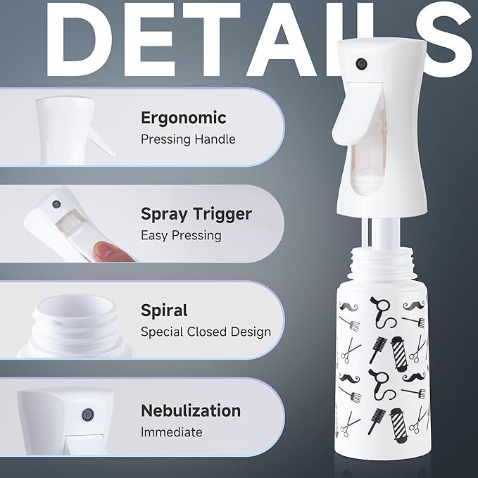 Spray Bottle for Hair (6.8OZ /200ML) Continuous Ultra Fine Mist Sprayer for Hair, Salons, Barber, Plants, Skin Care, Cleaning (Salon,1 Pack)