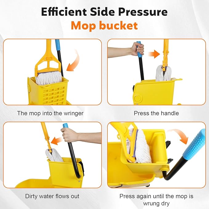 FAHKNS Commercial Mop Bucket with Wringer, 35 Quart Industrial Mop Bucket with Commercial Mop, [No Need to Change Water Frequently], Mop and Bucket Set