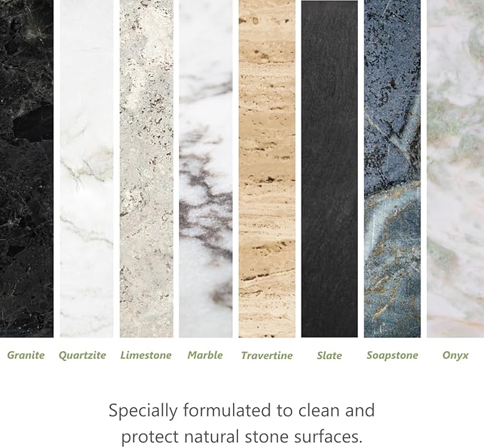 MORE Stone & Quartz Cleaner + Protector - Granite, Quartz & Marble Cleaner - For Kitchen & Bathroom Countertops - Water-Based Surface Spray - Peppermint-Thyme Essential Oil - Pint + Gallon Bundle