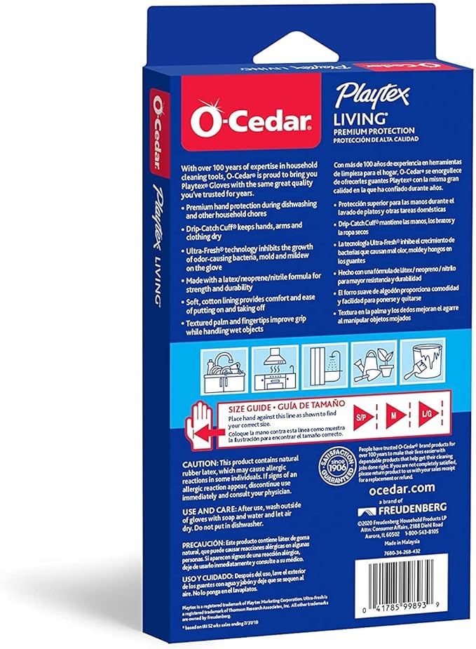 PLAYTEX Living Reuseable Rubber Cleaning Gloves, Premium Protection (Large, Pairs - 2) Color may vary