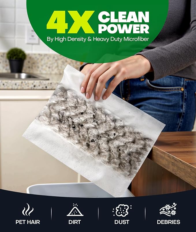 60 Count Heavy Duty Dry Sweeping Cloths Refills for Swiffer Sweeper Mop, Deep Clean Sweeper Pet Mop Pads for Multi Surface Floor Mopping & Cleaning, Disposable Dry Pad Refills Floor Duster, Unscented