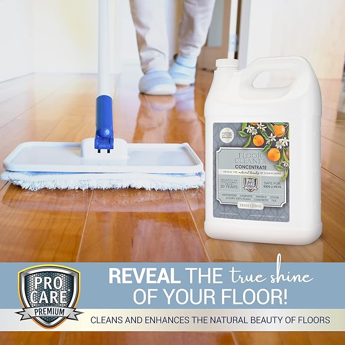 ProCare Citrus Floor Cleaner Concentrate (Made in USA) | Vinyl, Wood, Tile, Stone & Laminate Floor Cleaner For Mopping, Household Supplies, Cleaning Solution For Kitchen & Bathroom - 1 Gallon