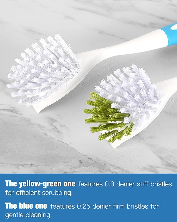 Dish Brush, Dish Scrubber & Kitchen Scrub Brush for Dishes, Pots, Pans, Sink, Cast Iron, Yellow Blue 2 Pack